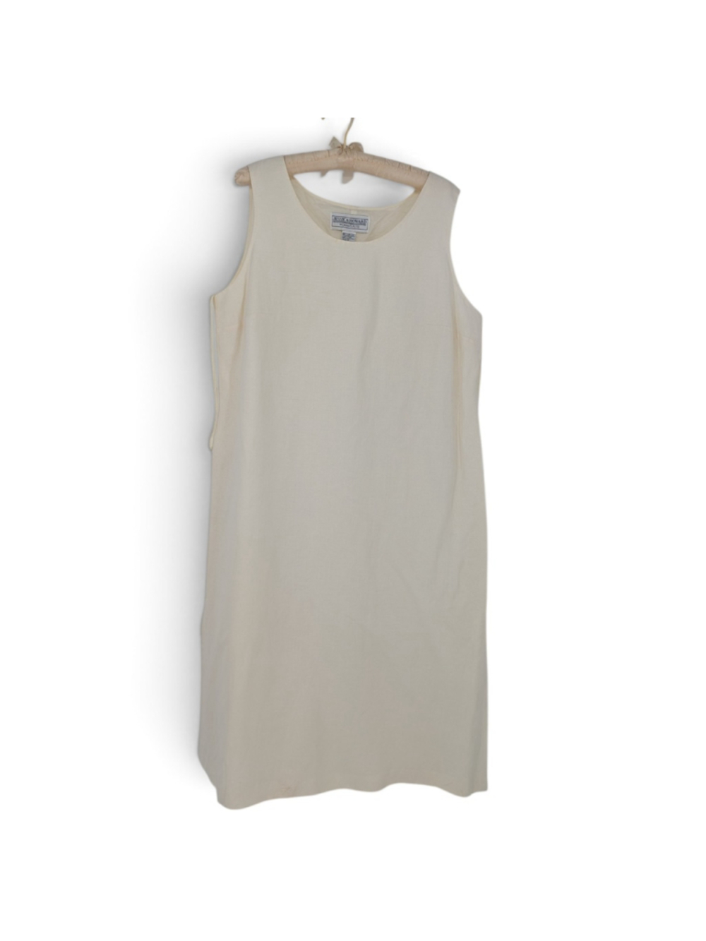 Vintage Jessica Howard Petite Cream Linen Rayon Column Dress Side Slits Flawed